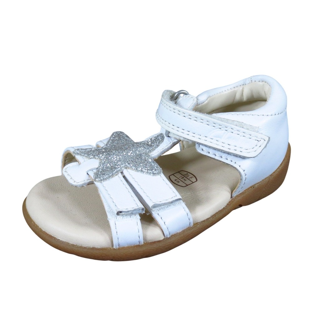 Clarks Roamer Star Girls Sandal 4 M Toddler First Walkers White‎ Leather Glitter